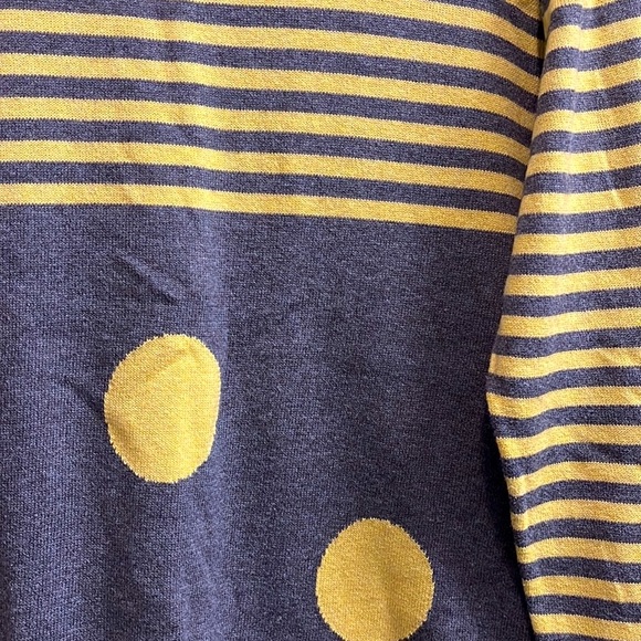 Boutique green and gray striped and polka dotted crew neck sweater, size L - Picture 2 of 5